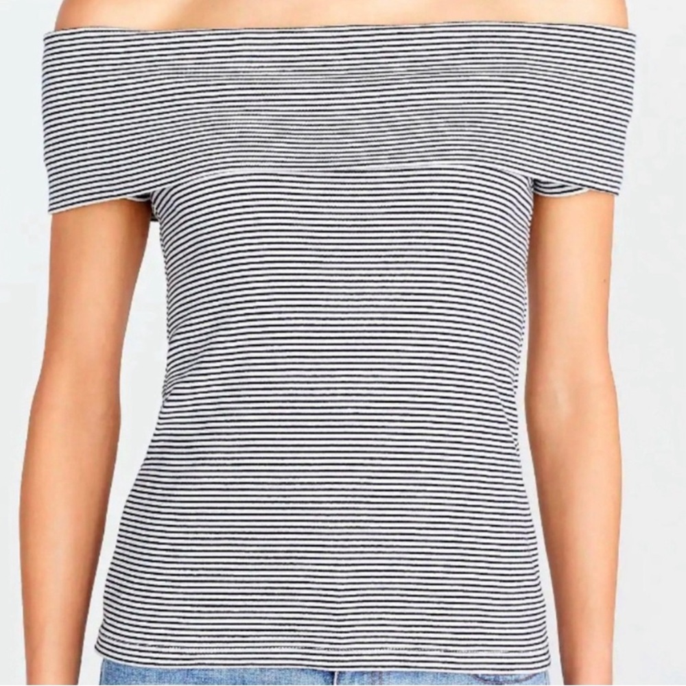 J. CREW Off the Shoulder Short Sleeve Striped T-Shirt